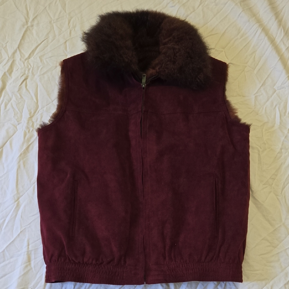 Womens Small Medium Leather Fur Lines Vest
